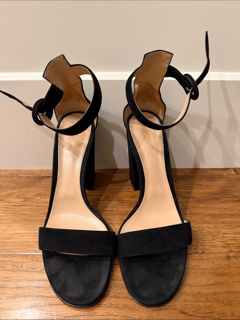 Gianvito Rossi Black Suede Ankle-Tie Block Heel Sandals